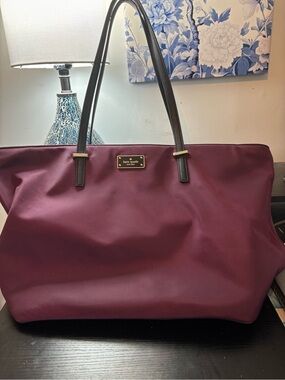Kate Spade Wilson Road Margareta Tote Bag – Deep Plum Nylon w/ Matching Pouch